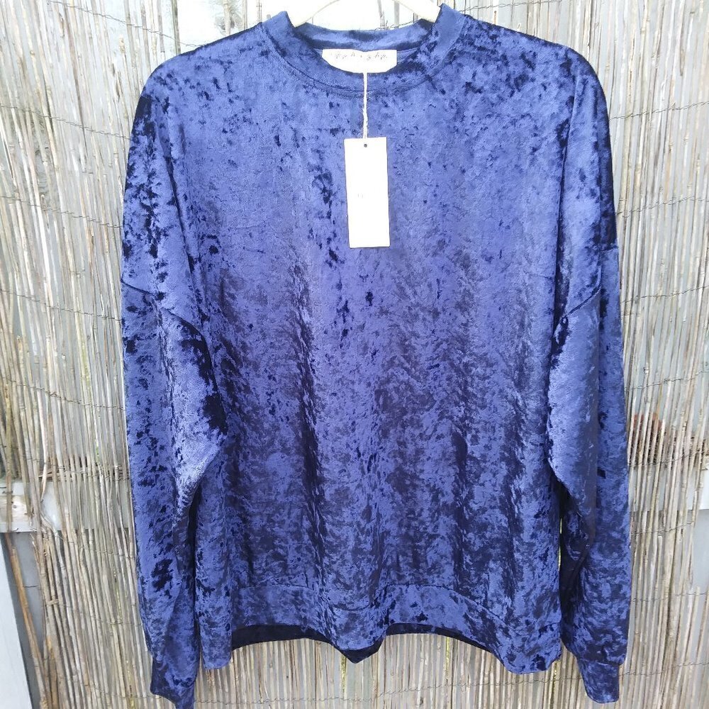 Emma & Sam Crushed Velvet Women's Navy Blue Sweatshirt - S - NWT